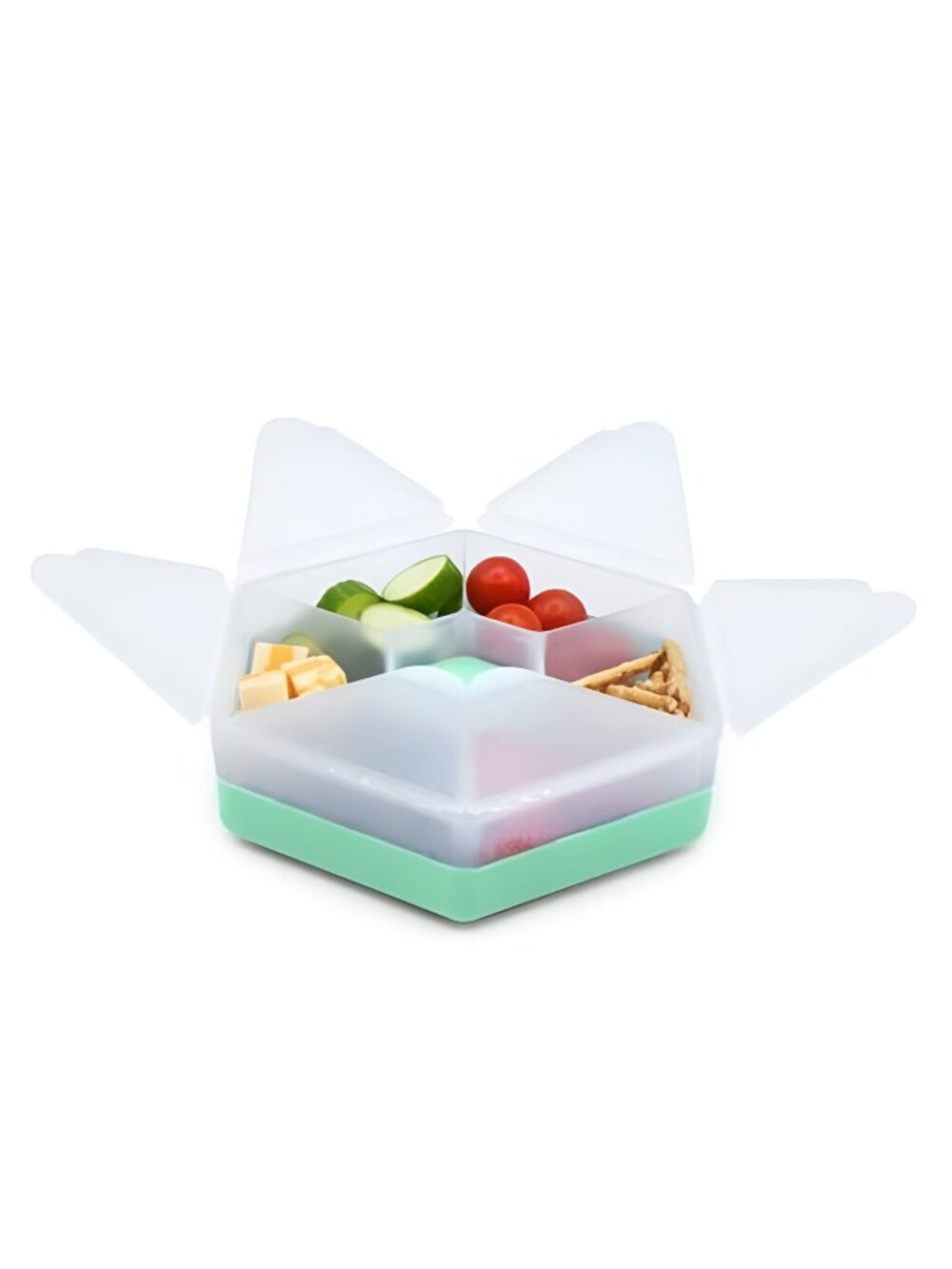 Hexagonal Snackle Box | 6 Compartment Snack Container with Hinged Lids